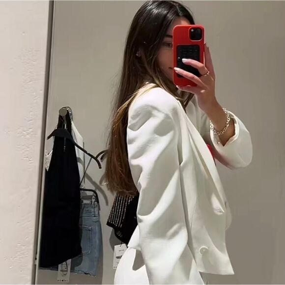 NWT ZARA WOMAN COLLECTION Cropped blazer made withโ25% linen WHITE - Picture 16 of 16